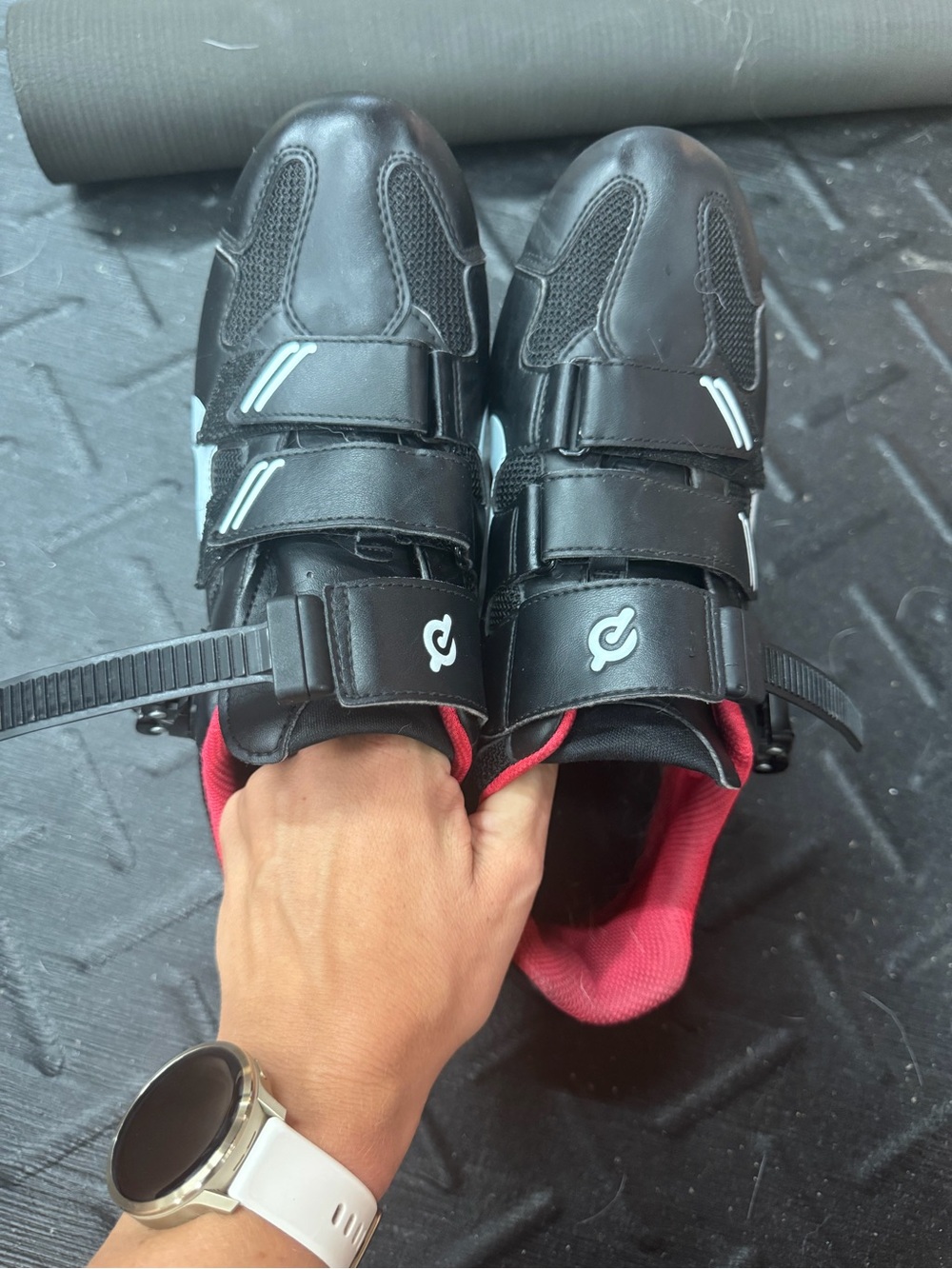 Peloton Black Cycling Shoes with Red Lining